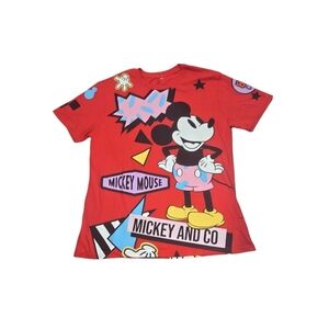 Disney Retro Mickey Mouse T-Shirt Red Multi Color Crew Neck Size L New W/O Tag
